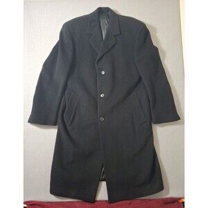 Jacob Siegel Men's Trench Coat 40S 100% Wool Black Overcoat 3 Button